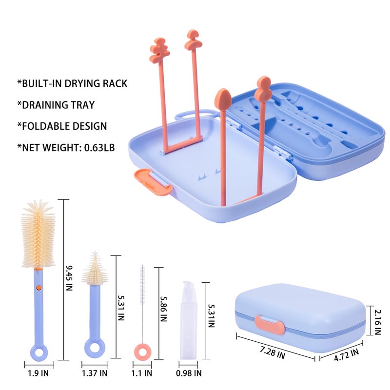 suvast 7in1 Travel Bottle Cleaner kit with Baby Bottle Brush and Bottle Drying Rack,Swift Cleaning, Easy Portability(Blue) - Image 2